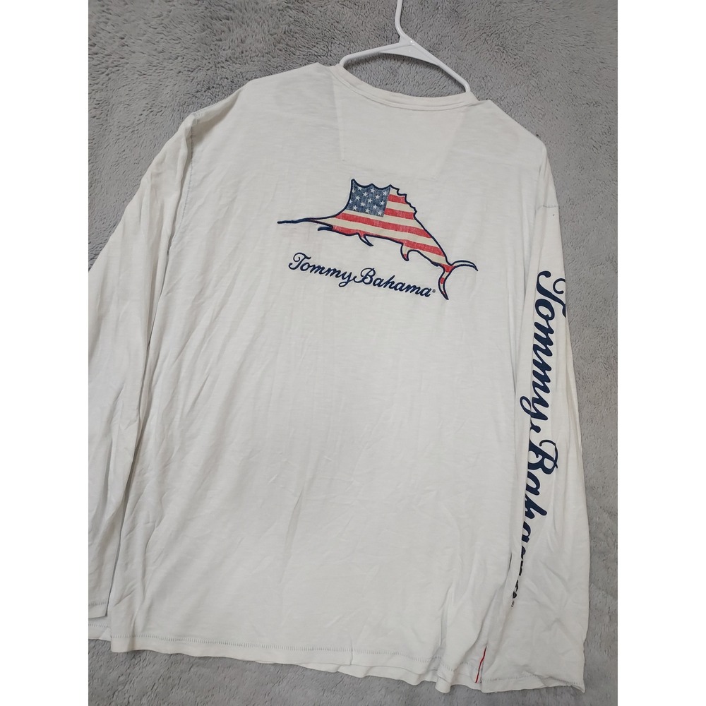 Tommy Bahama Shirt Mens XXL Relax Long Sleeve American Flag Marlin White USA